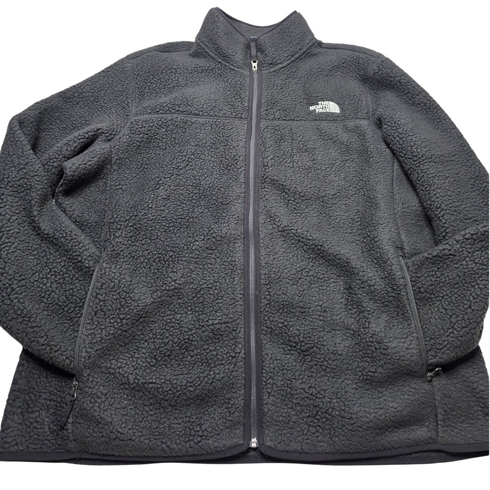 The North Face Mens XXL Gray Sherpa Fleece Full Zip Jacket Mock Neck Charcoal